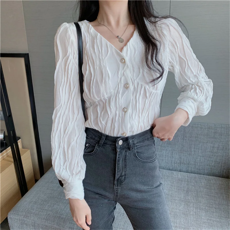 Hzirip LaceButton Pearls Shirt V-Neck Full Sleeve Solid Women Blouses Single Breasted 2021 Autumn Office Lady Fashion Elegant
Hzirip LaceButton Pearls Shirt V-Neck Full Sleeve Solid Women Blouses Single Breasted 2021 Autumn Office Lady Fashion Elegant