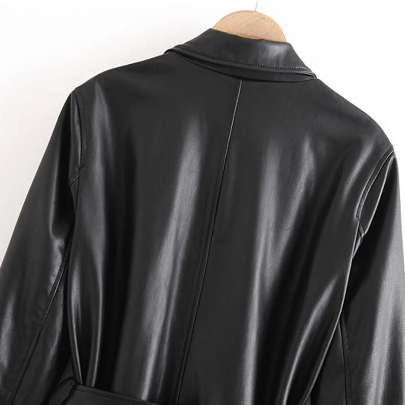 Imitation Leather Fashion Lapel Long Sleeve PU Women's Jacket Coat Temperament Loose Black with Belt Chic Female Tops
Imitation Leather Fashion Lapel Long Sleeve PU Women's Jacket Coat Temperament Loose Black with Belt Chic Female Tops