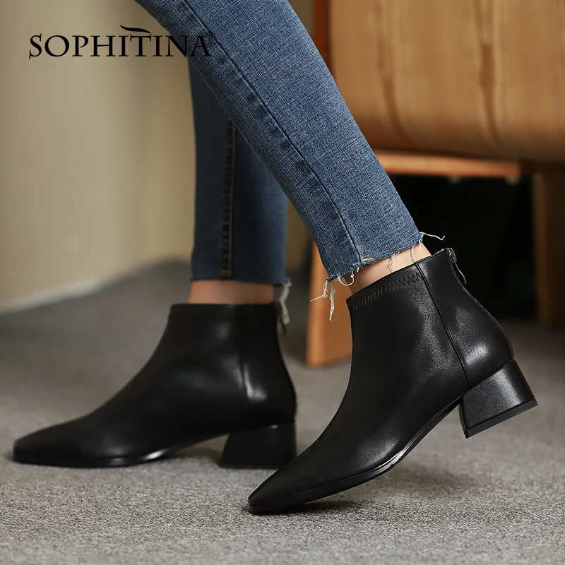SOPHITINA Ankle Boots Women Casual Premium Leather Zipper Boots Round Toe Mid Heel Spring/Autumn Office Elegant Lady Shoes SO883
SOPHITINA Ankle Boots Women Casual Premium Leather Zipper Boots Round Toe Mid Heel Spring/Autumn Office Elegant Lady Shoes SO883