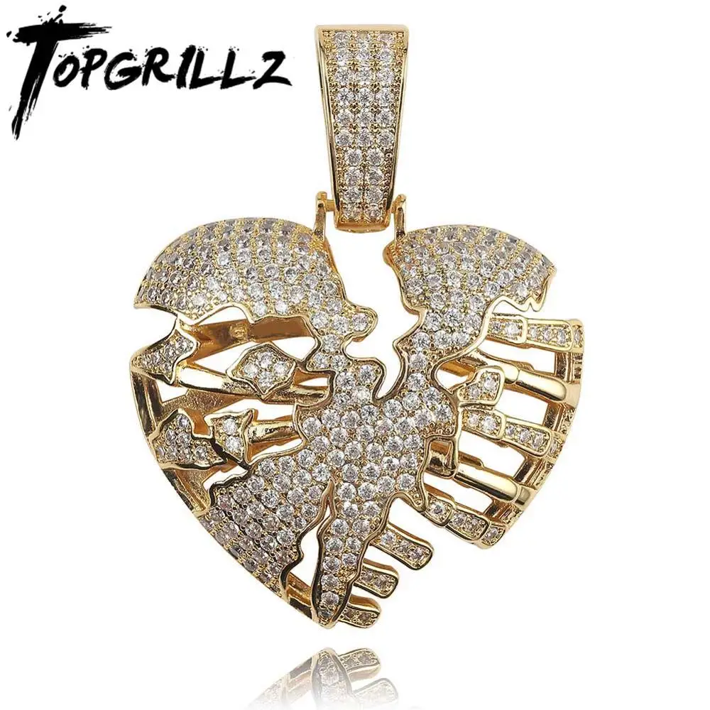 

TOPGRILLZ кулон в виде сердца с 4 мм теннисной цепочкой, высококачественное медное позолоченное ожерелье с кубическим цирконием, ювелирные изде...