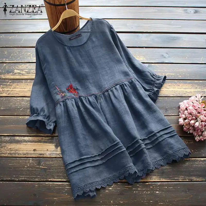 Elegant Summer Tops Women's Embroidery Blouses ZANZEA 2022 3/4 Sleeve Blusas Female Lace Pachwork Tunic Casual Oversize Chemise
Elegant Summer Tops Women's Embroidery Blouses ZANZEA 2022 3/4 Sleeve Blusas Female Lace Pachwork Tunic Casual Oversize Chemise