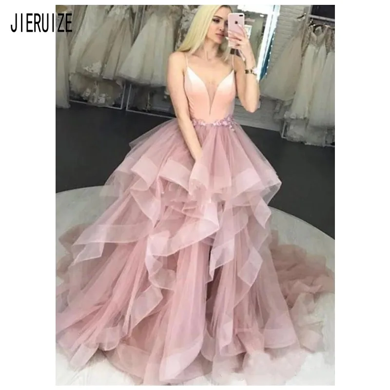JIERUIZE Fashion Evening Dresses Spaghetti Strap V Neck Ruffles Tiered Prom Gowns Backless Formal Dresses vestidos de fiesta
JIERUIZE Fashion Evening Dresses Spaghetti Strap V Neck Ruffles Tiered Prom Gowns Backless Formal Dresses vestidos de fiesta