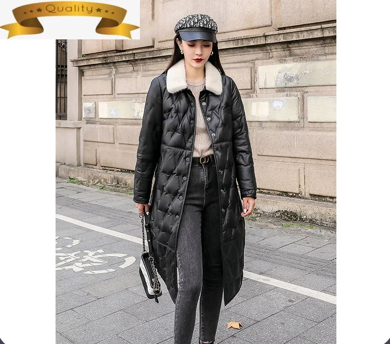 Sheepskin Winter Genuine Autumn Leather Jacket Women 10% White Duck Down Jackets Mink Fur Collar Coat Female Cuero Genuino
Sheepskin Winter Genuine Autumn Leather Jacket Women 10% White Duck Down Jackets Mink Fur Collar Coat Female Cuero Genuino
