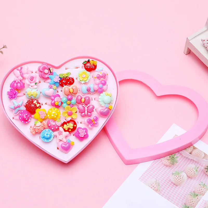 12/24pcs/box Fancy Plastic Adjustable Gem Rings Princess Party Favors Pretend Play Kids Toys for Girls Children Birthday Gifts | Игрушки и