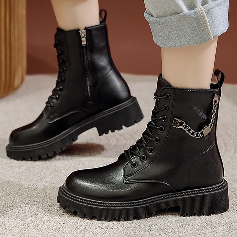 2022 Autumn New Fashion Platfrom Women's Motorcycle Boots Lace-up Metal Decoration Round Head Women's Casual Ankle Chelsea Boots
2022 Autumn New Fashion Platfrom Women's Motorcycle Boots Lace-up Metal Decoration Round Head Women's Casual Ankle Chelsea Boots