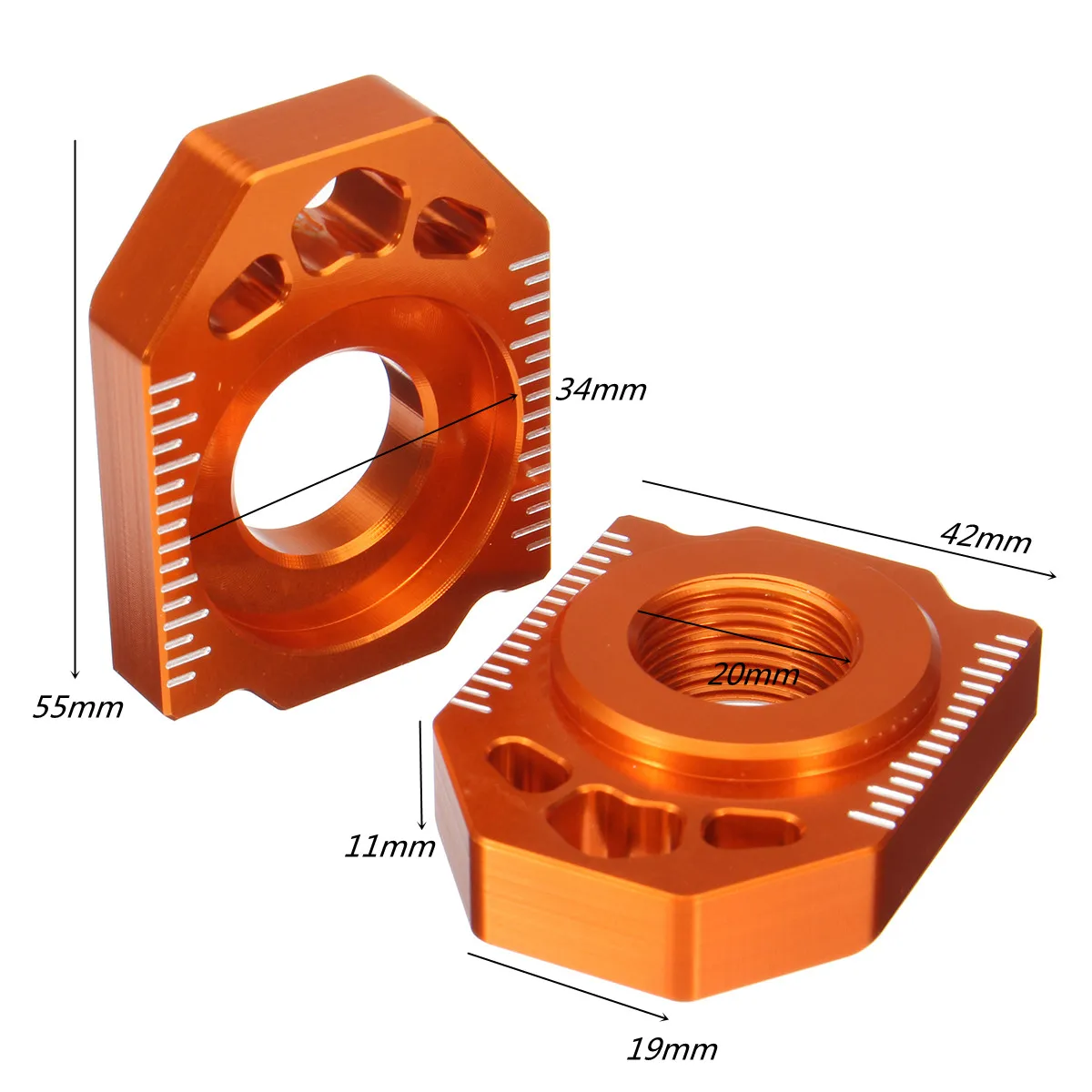 2Pcs 20mm Orange Motorcycle CNC Rear Axle Spindle Chain Adjuster Blocks for SX EXC XCW 125-530 
2Pcs 20mm Orange Motorcycle CNC Rear Axle Spindle Chain Adjuster Blocks for SX EXC XCW 125-530