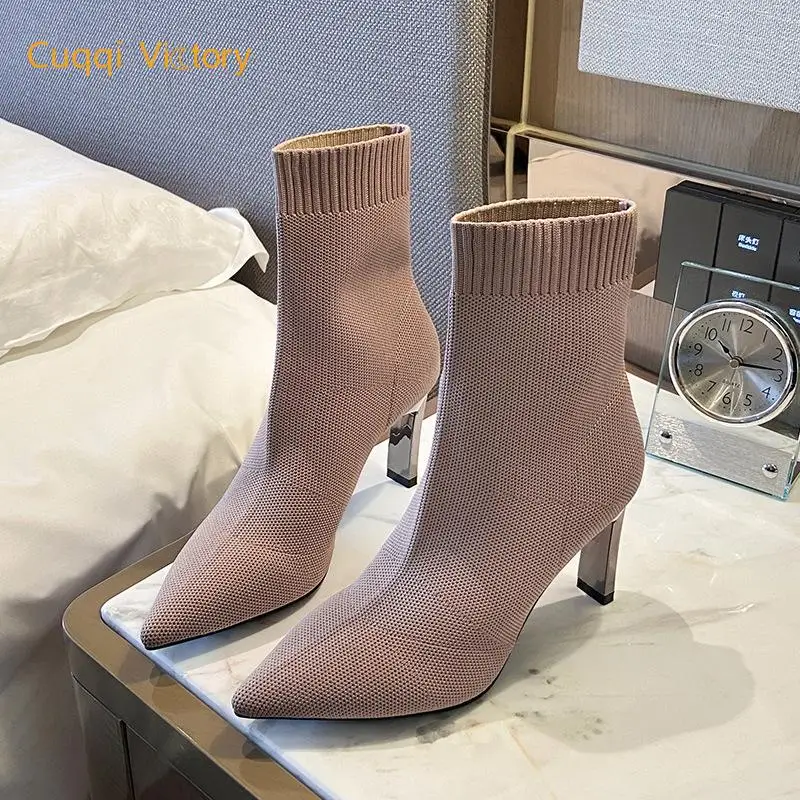 Metal Blade Heels Socks Boots Women Stretch Fabric Elastic Stilettos Heel Pointed Toe Ankle Boots Shoes Woman Boats
Metal Blade Heels Socks Boots Women Stretch Fabric Elastic Stilettos Heel Pointed Toe Ankle Boots Shoes Woman Boats