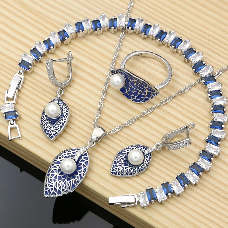 

Fine Silver Earrings Pearl 925 Silver Jewelry Sets for Women Plant Fine Jewellry Wdding Bracelet Necklace Set Dropshipping
