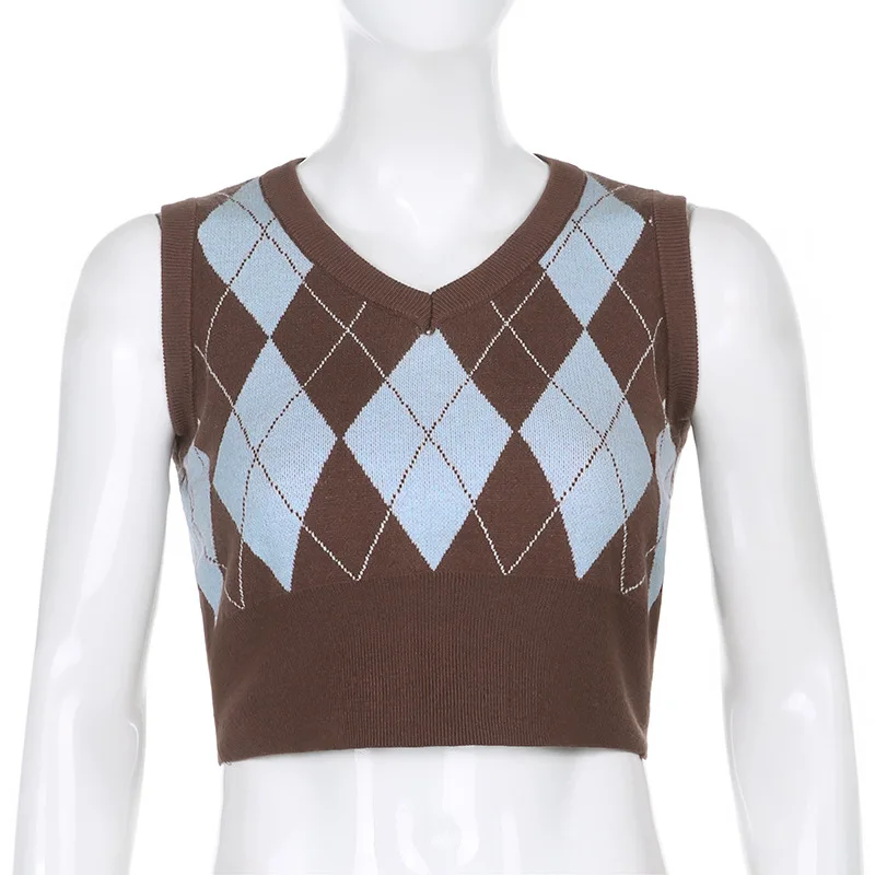 WOMENGAGA Vintage Contrast Diamond Lattice Knitted Sweater Vest Women Autumn Preppy Style Sleeveless Short Tops F8DZ
WOMENGAGA Vintage Contrast Diamond Lattice Knitted Sweater Vest Women Autumn Preppy Style Sleeveless Short Tops F8DZ