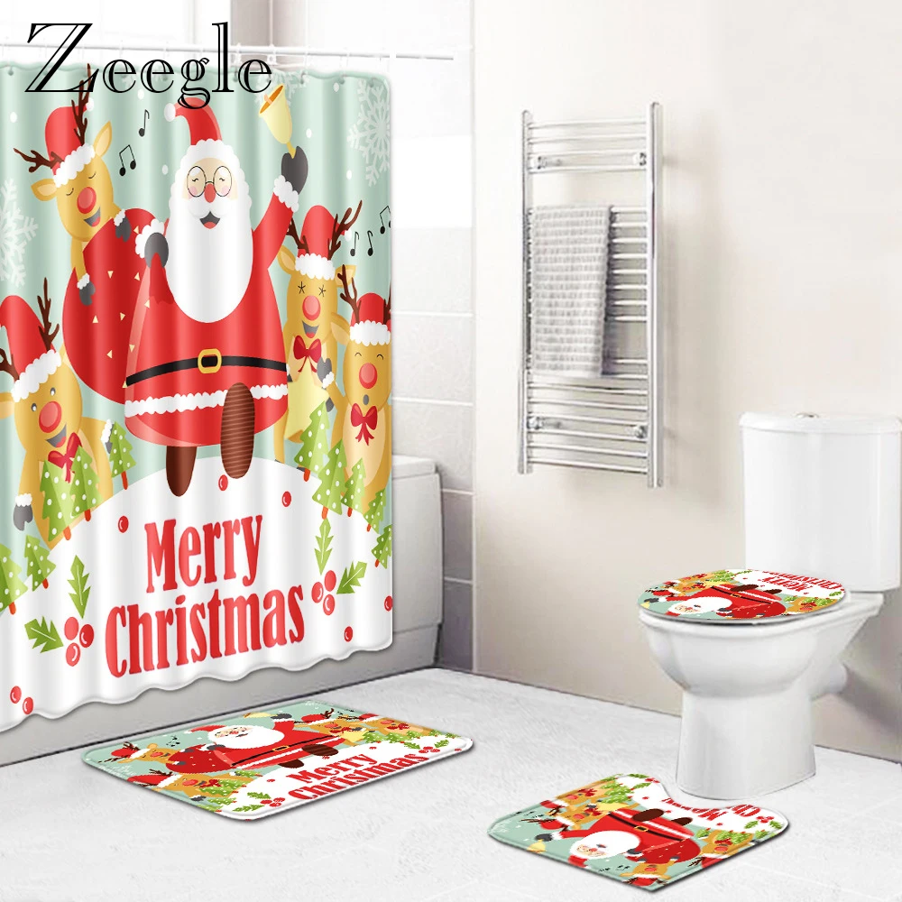Zeegle Christmas Bathroon Curtain Shower Carpet Anti-slip Toilet Pedestal Rug Absorbent Bathroom Doormat Washable Bath Mat Set
Zeegle Christmas Bathroon Curtain Shower Carpet Anti-slip Toilet Pedestal Rug Absorbent Bathroom Doormat Washable Bath Mat Set