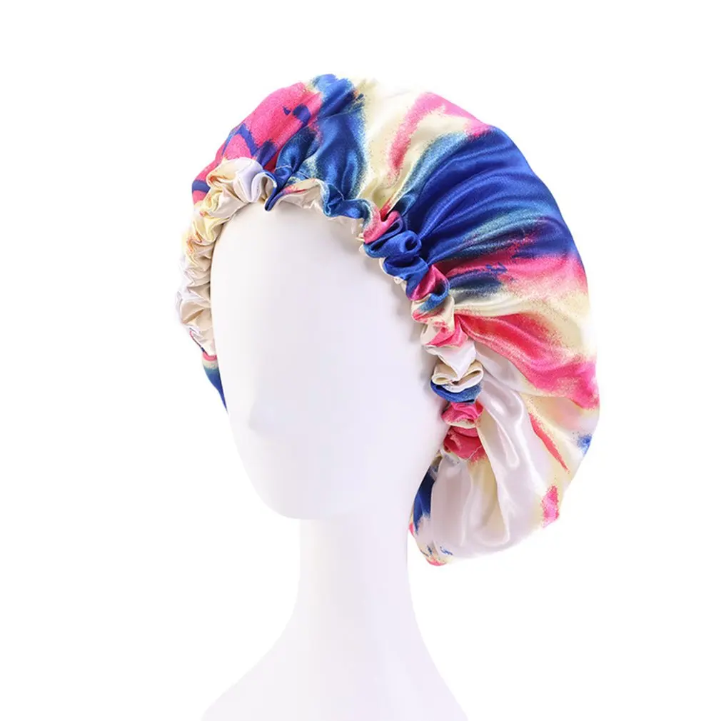 Nightcap Tie-dye Imitation Silk Nightcap Double-layer Adjustable Round Cap Comfortable Makeup Wash Cap 
Nightcap Tie-dye Imitation Silk Nightcap Double-layer Adjustable Round Cap Comfortable Makeup Wash Cap