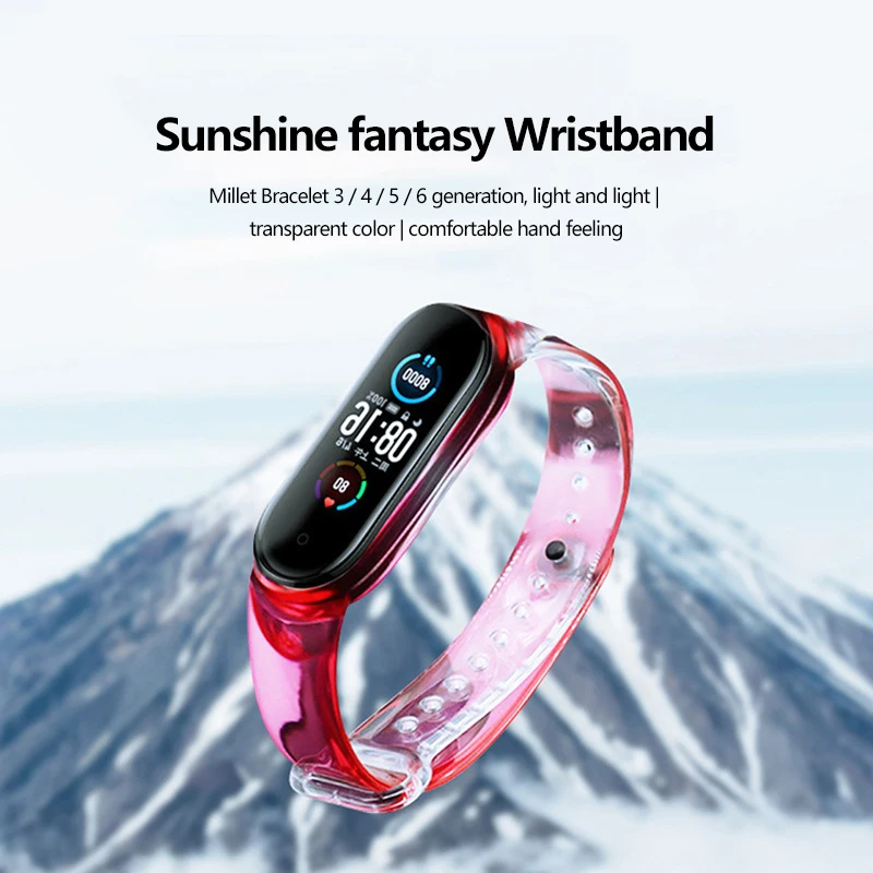 Ремешок силиконовый для часов Xiaomi Mi Band 5 6, прозрачный браслет для Mi Band 6 5, меняющий цвет под солнечным светом, Новое поступление
Ремешок силиконовый для часов Xiaomi Mi Band 5 6, прозрачный браслет для Mi Band 6 5, меняющий цвет под солнечным светом, Новое поступление
