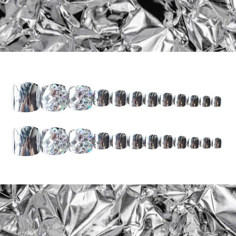 24pcs Silver Punk Fake Nails Press on Foot Nails Artificial Toe Nails Fully Covered With Diamonds 2020 New Design Manicure
24pcs Silver Punk Fake Nails Press on Foot Nails Artificial Toe Nails Fully Covered With Diamonds 2020 New Design Manicure