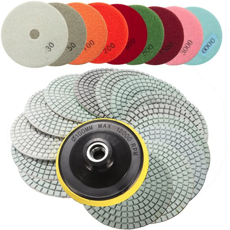 15Pcs/Set 4 Inch 30-6000 Grit Diamond Polishing Pads With Backer Pad REP Sticks Stone Wet Dry Granite Concrete Marble Tools
15Pcs/Set 4 Inch 30-6000 Grit Diamond Polishing Pads With Backer Pad REP Sticks Stone Wet Dry Granite Concrete Marble Tools