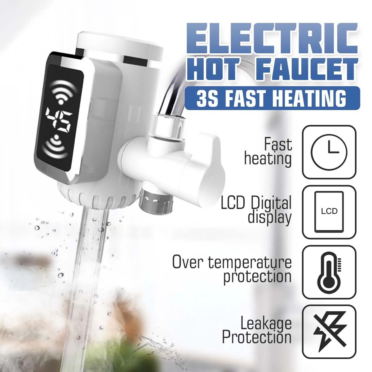 3000W Electric Faucet Water Heater LCD Display Electric Instant Hot Water Heater 3S Fast Heating Kitchen Tankless Water Heating
3000W Electric Faucet Water Heater LCD Display Electric Instant Hot Water Heater 3S Fast Heating Kitchen Tankless Water Heating