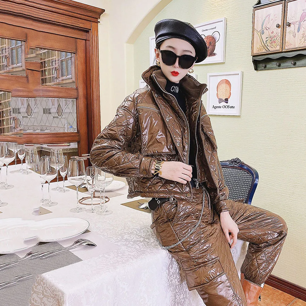 Fashion Suit Women Autumn Winter 2021 New Streetwear Glossy Loose Thick warm Cotton Coat + Pants two-piece Sets women's clothing
Fashion Suit Women Autumn Winter 2021 New Streetwear Glossy Loose Thick warm Cotton Coat + Pants two-piece Sets women's clothing