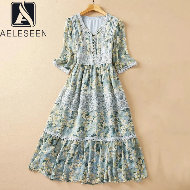 AELESEEN Spring Autumn Fashion Dress For Women 2021 Half Sleeve V-Neck Button Flower Print Lace Long Elegant Female Dress
AELESEEN Spring Autumn Fashion Dress For Women 2021 Half Sleeve V-Neck Button Flower Print Lace Long Elegant Female Dress
