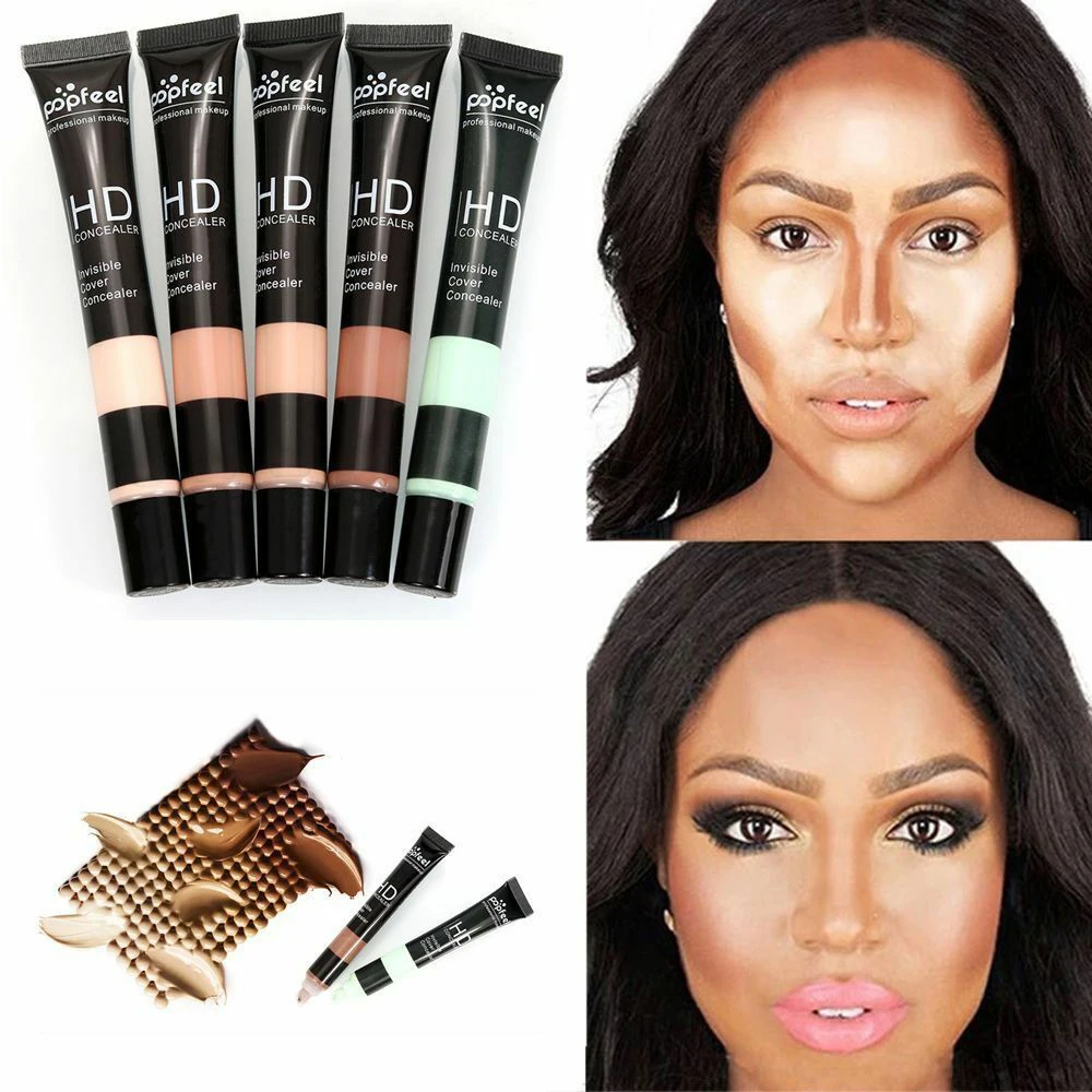 

Popfeel 5 Colors Face Foundation Concealer Cream Base Makeup Cover Contour Make Up Cosmetics Palette Face Ance Spot ColorCorrect