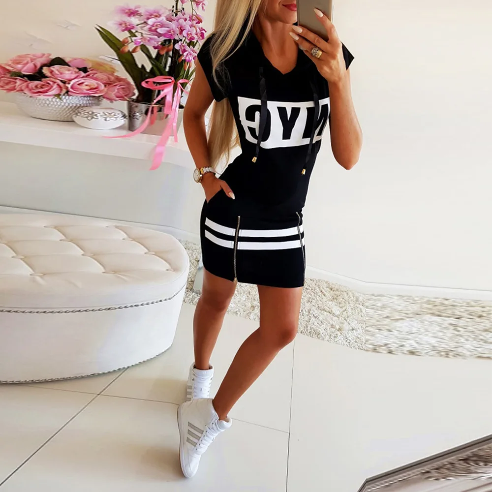 Summer Mini Hooded Dress Women Casual Style Letter Printed Zipper Hoodies Office Lady Short-Sleeved Hoodie Dresses
Summer Mini Hooded Dress Women Casual Style Letter Printed Zipper Hoodies Office Lady Short-Sleeved Hoodie Dresses
