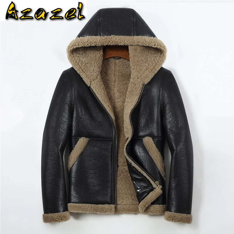 Меховое пальто Azazel куртка из натуральной овечьей кожи Мужская мотоциклетная