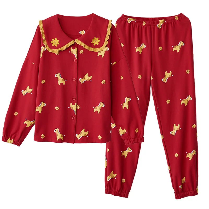 Autumn Winter Couple Pajamas Women 100% Cotton Wedding Red Natal Men'S Home Service Couple Sleepwear Pijama Lovers Night Suit
Autumn Winter Couple Pajamas Women 100% Cotton Wedding Red Natal Men'S Home Service Couple Sleepwear Pijama Lovers Night Suit