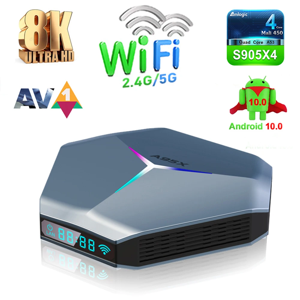 A95X F4 Amlogic S905X4 RGB Light TV Box Android 10 4G 64GB 32GB 128GB Dual Wifi 8K Youtube Media Player High-performance set-top
A95X F4 Amlogic S905X4 RGB Light TV Box Android 10 4G 64GB 32GB 128GB Dual Wifi 8K Youtube Media Player High-performance set-top