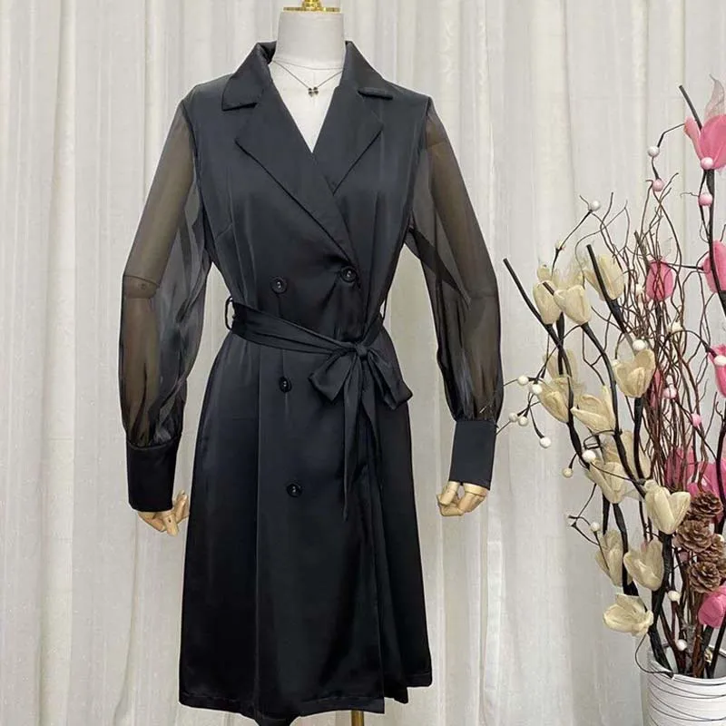 Spring Autumn Fashion Women Dress Thin Trench Sashes Office Lady Chic Blazer Dress Female Organza Sleeves Dress Windbreaker
Spring Autumn Fashion Women Dress Thin Trench Sashes Office Lady Chic Blazer Dress Female Organza Sleeves Dress Windbreaker