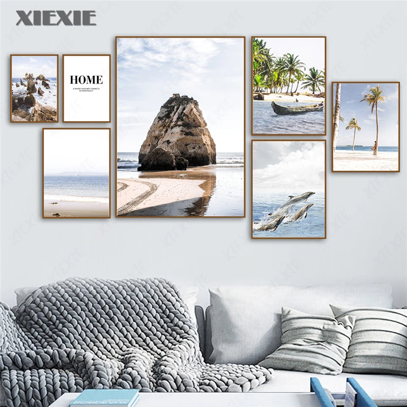 Beach Wave Reef Coconut Tree Boat Dolphin Home Art Canvas Painting Nordic Posters and Prints Wall Pictures for Living Room Decor
Beach Wave Reef Coconut Tree Boat Dolphin Home Art Canvas Painting Nordic Posters and Prints Wall Pictures for Living Room Decor