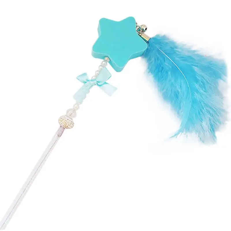 

Cat Wand Toy Interactive Star Fake Feather Cat Teaser Toy Kitten Chewing Stick Cat Toy With Bell For Indoor Cats Pet Supplies