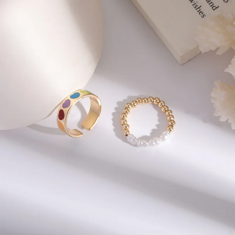 2pcs/set Sweet Love Heart Rings Personality Niche Design Pearl Beads Gold Ring Ins Style Adjustable Finger Jewelry for Women
2pcs/set Sweet Love Heart Rings Personality Niche Design Pearl Beads Gold Ring Ins Style Adjustable Finger Jewelry for Women