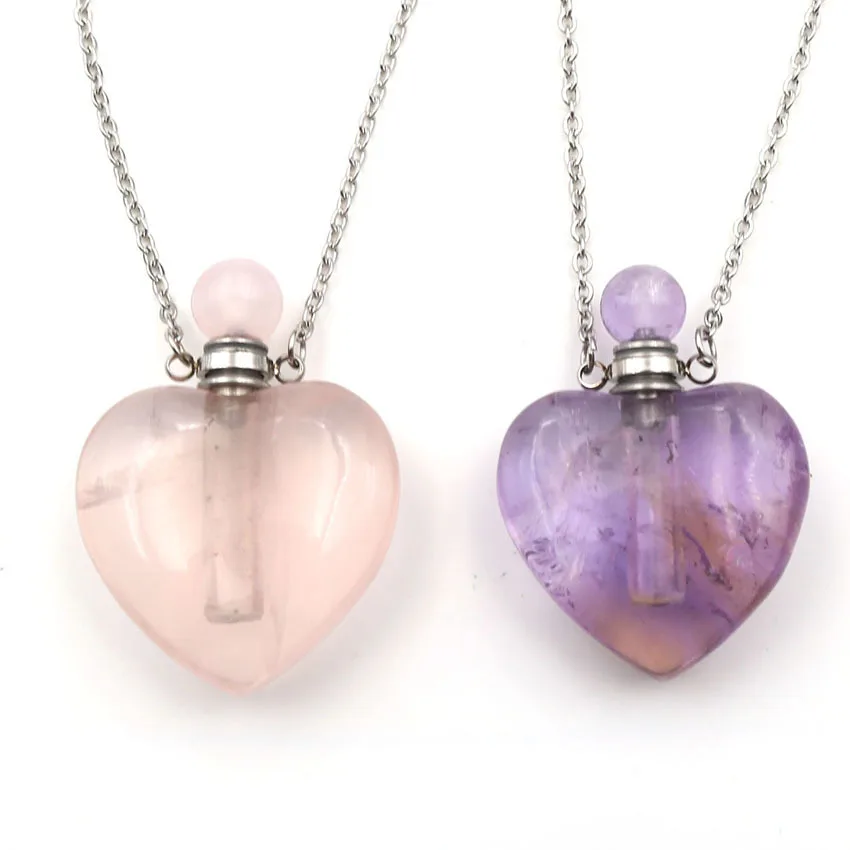 Natural Crystal peach heart perfume scented oil bottle pendant necklace ornaments
Natural Crystal peach heart perfume scented oil bottle pendant necklace ornaments