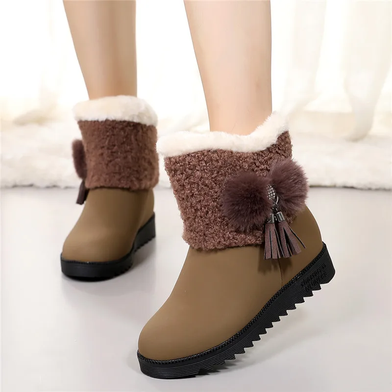 

Boots Women New 2021 Flat Heel Australia Clogs Platform Plush Female Shoes Winter Footwear Round Toe Mid Calf Snow Fur Ladies L