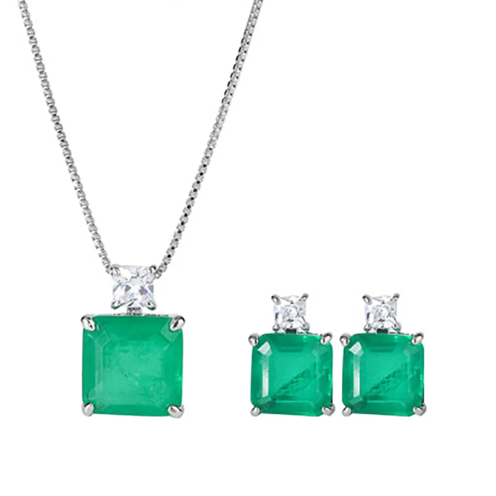 Luxury 925 Sterling Silver Simulation Emerald Gemstone Pendant Necklace Earrings Wedding Cocktail Jewelry Sets Gift Jewellery
Luxury 925 Sterling Silver Simulation Emerald Gemstone Pendant Necklace Earrings Wedding Cocktail Jewelry Sets Gift Jewellery