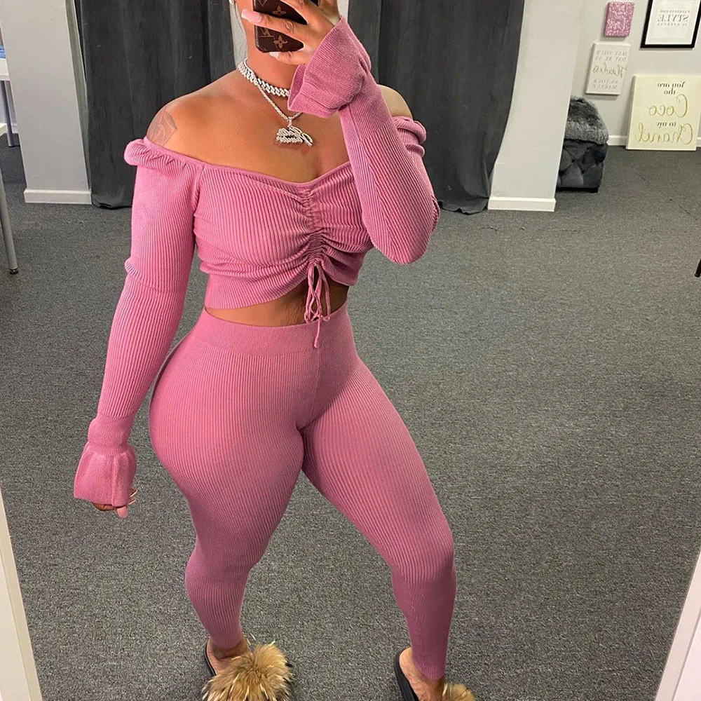 Streetwear Ribbed Knit Two Piece Set Women Slash Neck Off Shoulder Crop Top and Pants Leggings Matching Sets Sexy Club Outfits
Streetwear Ribbed Knit Two Piece Set Women Slash Neck Off Shoulder Crop Top and Pants Leggings Matching Sets Sexy Club Outfits