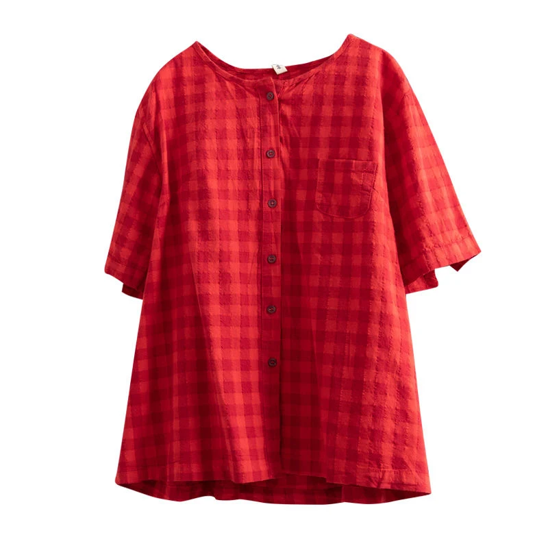 Summer New Arts Style Women Short Sleeve Loose Blouse cotton linen vintage Plaid Shirts Plus Size O-neck Casual Tops M147
Summer New Arts Style Women Short Sleeve Loose Blouse cotton linen vintage Plaid Shirts Plus Size O-neck Casual Tops M147