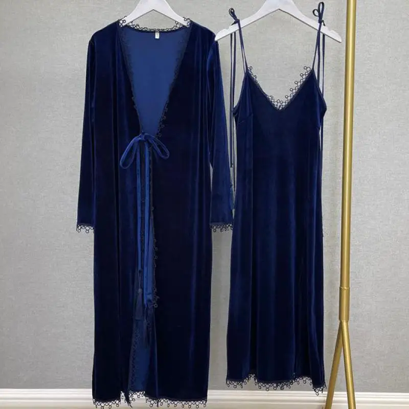 New Women 2PCS Sleepwear Velour Robe Set V-neck Kimono Gown Lace Trim Sleep Set Autumn Winter Nighty&Robe Set Home Clothing
New Women 2PCS Sleepwear Velour Robe Set V-neck Kimono Gown Lace Trim Sleep Set Autumn Winter Nighty&Robe Set Home Clothing