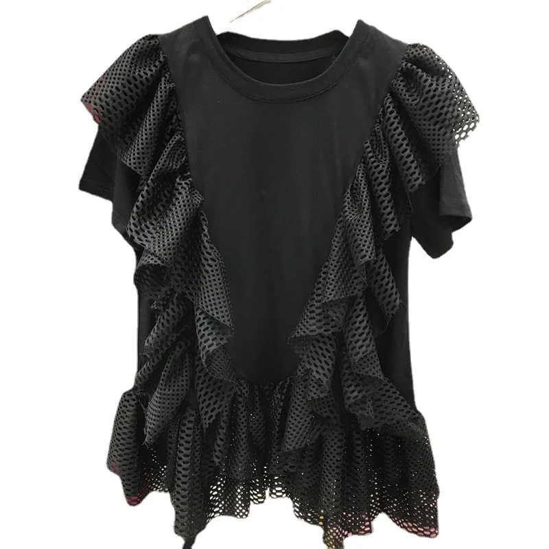 Loosce T-Shirt for Women Temperament Hollow Out Lace Ruffles Patch Tee Shirts Short Sleeve Round Neck Tops Female 2021 Nancylim
Loosce T-Shirt for Women Temperament Hollow Out Lace Ruffles Patch Tee Shirts Short Sleeve Round Neck Tops Female 2021 Nancylim