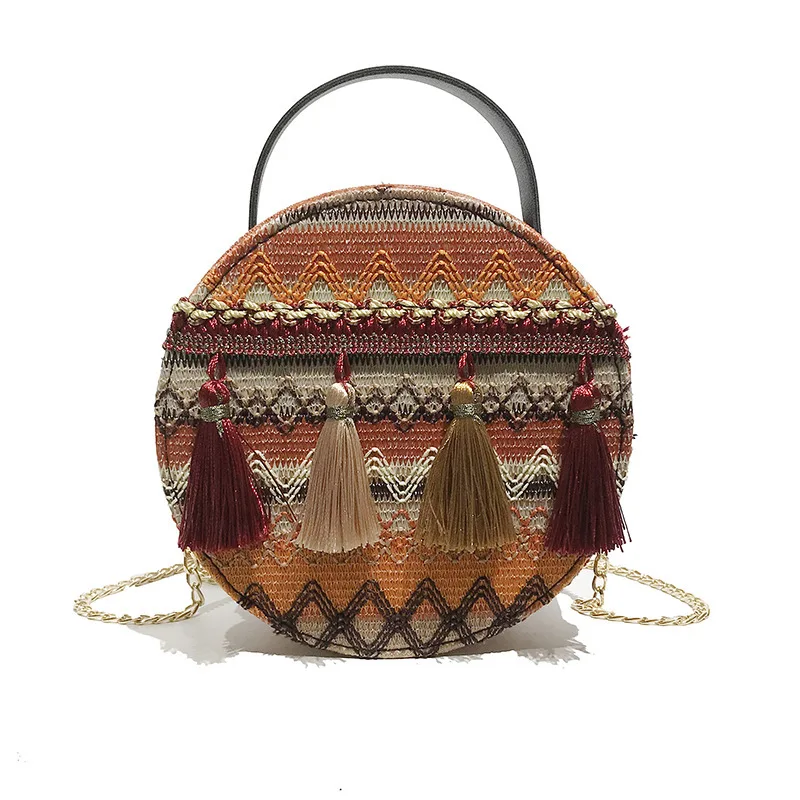 Women Bag Chinese National Wind Design Small Shoulder Bags Lady Fashion Handbag Tassel Beach Bag Tote Chain Round crossbody bag
Women Bag Chinese National Wind Design Small Shoulder Bags Lady Fashion Handbag Tassel Beach Bag Tote Chain Round crossbody bag