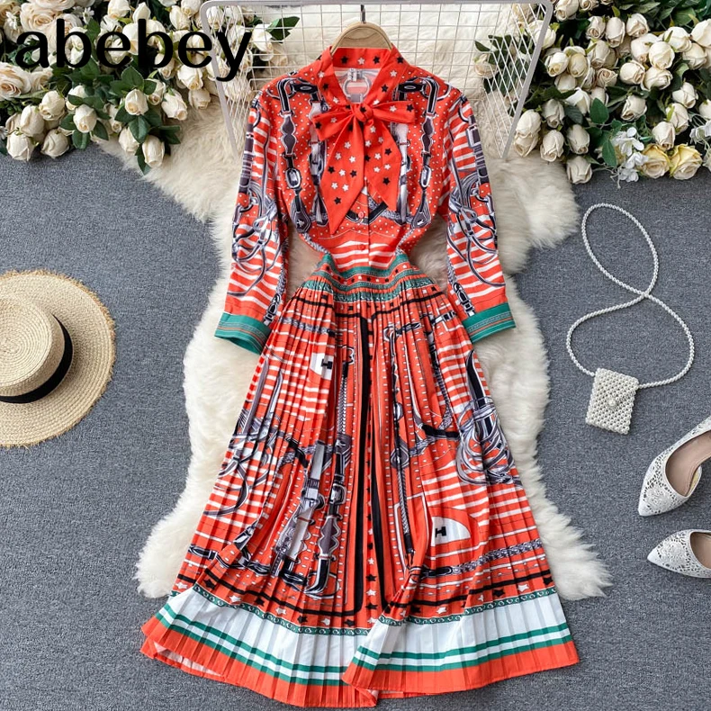 Women Court Wind Print Dress Sweet Bow Collar Long Sleeve A-line Dresses Spring Casual Retro Streetwear Midi Dress
Women Court Wind Print Dress Sweet Bow Collar Long Sleeve A-line Dresses Spring Casual Retro Streetwear Midi Dress