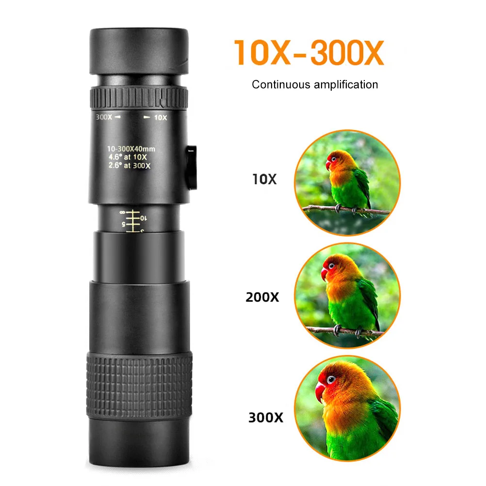 1 Pcs 10-300X40mm Zoom Monocular Telescope Compact Waterproof Telescope for Hiking Camping Bird Watching
1 Pcs 10-300X40mm Zoom Monocular Telescope Compact Waterproof Telescope for Hiking Camping Bird Watching