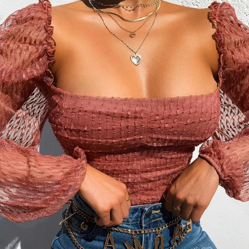 Fashion Summer autumn Tops Women Shirt Blouse Ruched long sleeve Lace Tulle Strappy Square collar Sexy Cropped Lady High street
Fashion Summer autumn Tops Women Shirt Blouse Ruched long sleeve Lace Tulle Strappy Square collar Sexy Cropped Lady High street