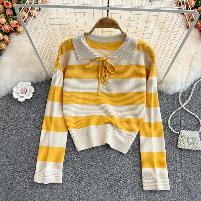 YIZZHOY Spring Autumn New Women Long Sleeve Casual Fashion Striped Sweater Polo Neck Knitting Sweater Female Loose Top
YIZZHOY Spring Autumn New Women Long Sleeve Casual Fashion Striped Sweater Polo Neck Knitting Sweater Female Loose Top