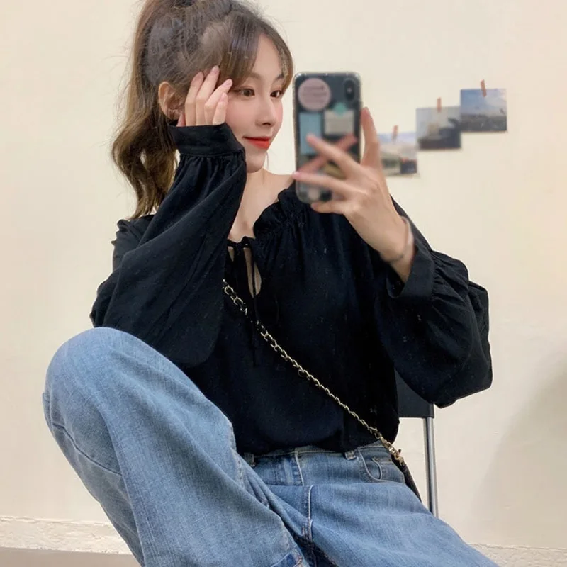 French Style Black Lace-up Shirt Female Design Autumn Fall Clothing Solid Color Black Shirt
French Style Black Lace-up Shirt Female Design Autumn Fall Clothing Solid Color Black Shirt