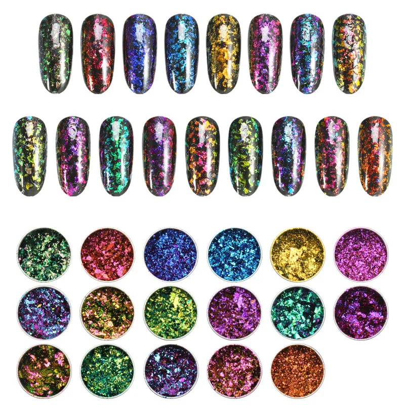Iridescent flake "Duochrome" chameleon pigment, nail art 0,2 gr each, magical effects, resin, nail gel, rainbow, cosmetic grade
Iridescent flake "Duochrome" chameleon pigment, nail art 0,2 gr each, magical effects, resin, nail gel, rainbow, cosmetic grade