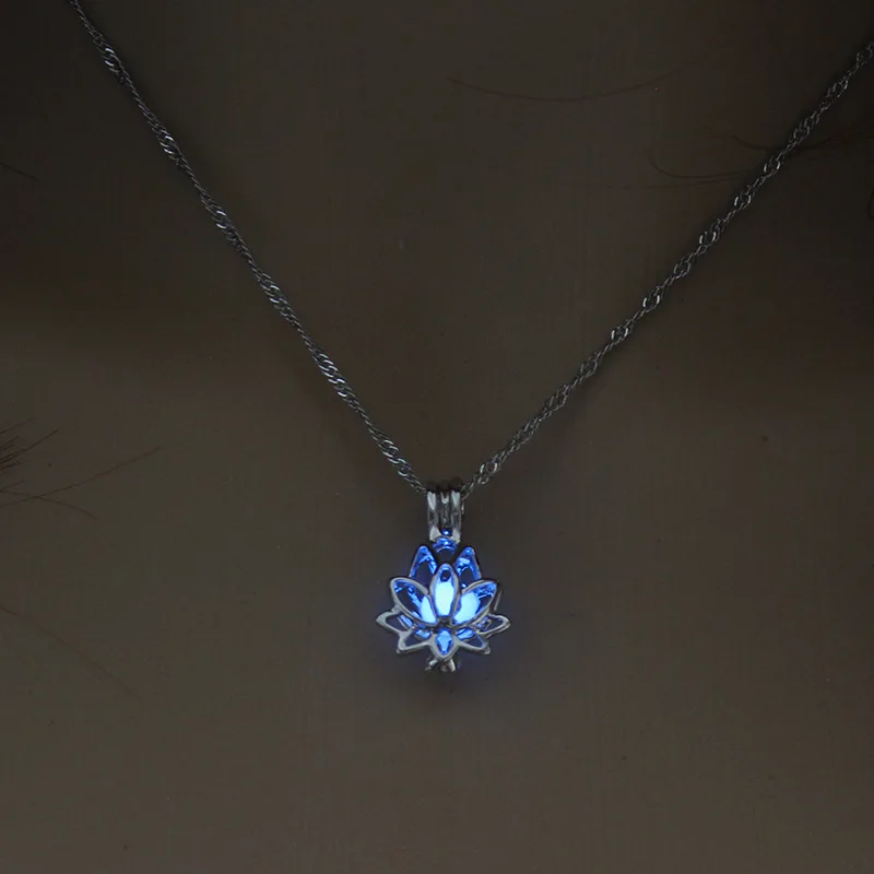Женское Ожерелье из светящегося в темноте лунного подвеска форме цветка лотоса