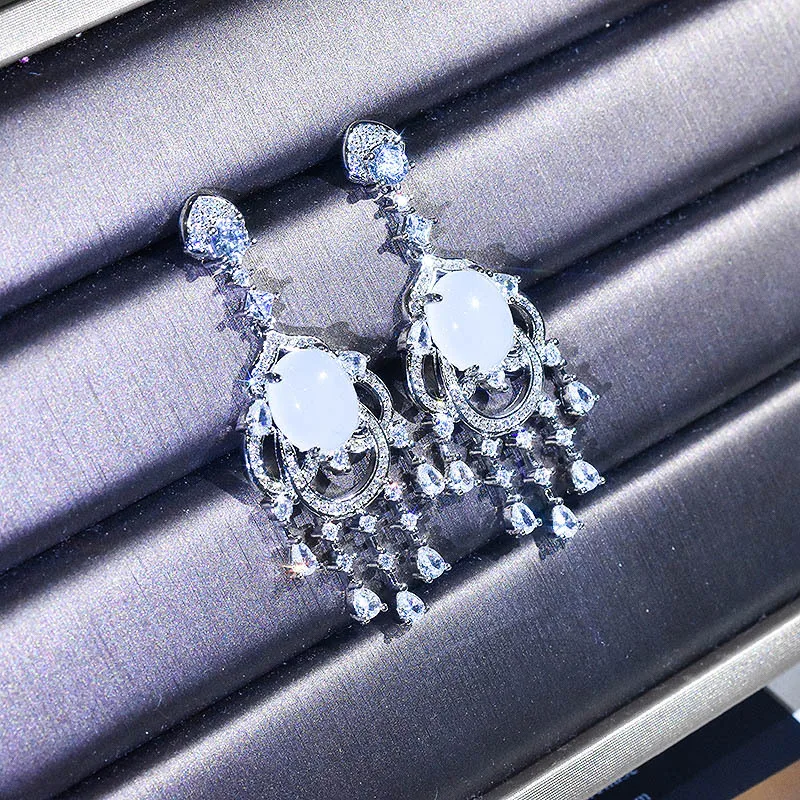 KOFSAC Shiny Zircon Exquisite White Jade Earrings For Women Wedding 925 Sterling Silver Jewelry Earring Lady Birthday Party Gift
KOFSAC Shiny Zircon Exquisite White Jade Earrings For Women Wedding 925 Sterling Silver Jewelry Earring Lady Birthday Party Gift