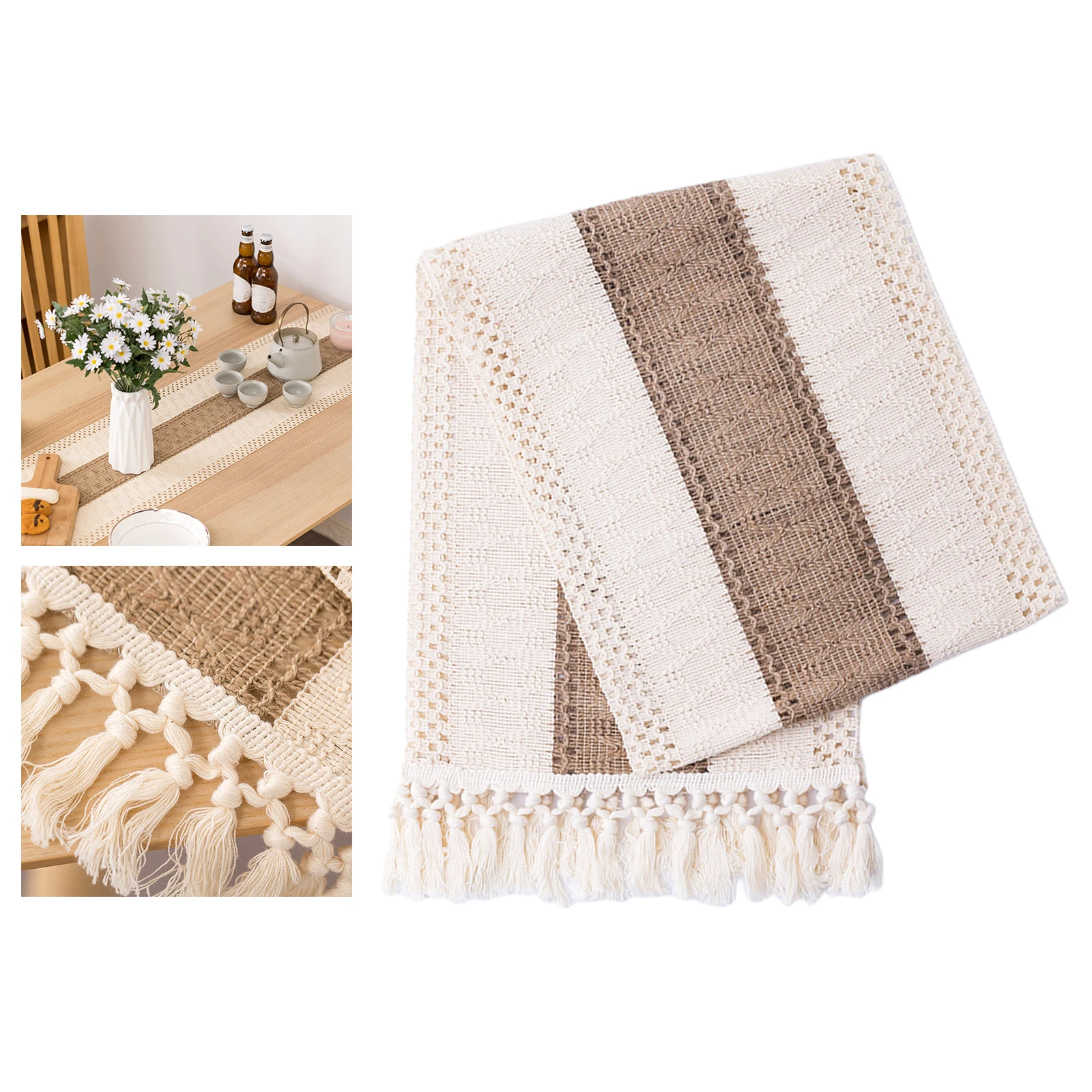 

Burlap Macrame Table Runner Farmhouse Style Hollow Tassels Woven Table Runners Decorative Country Wedding Party Decoration