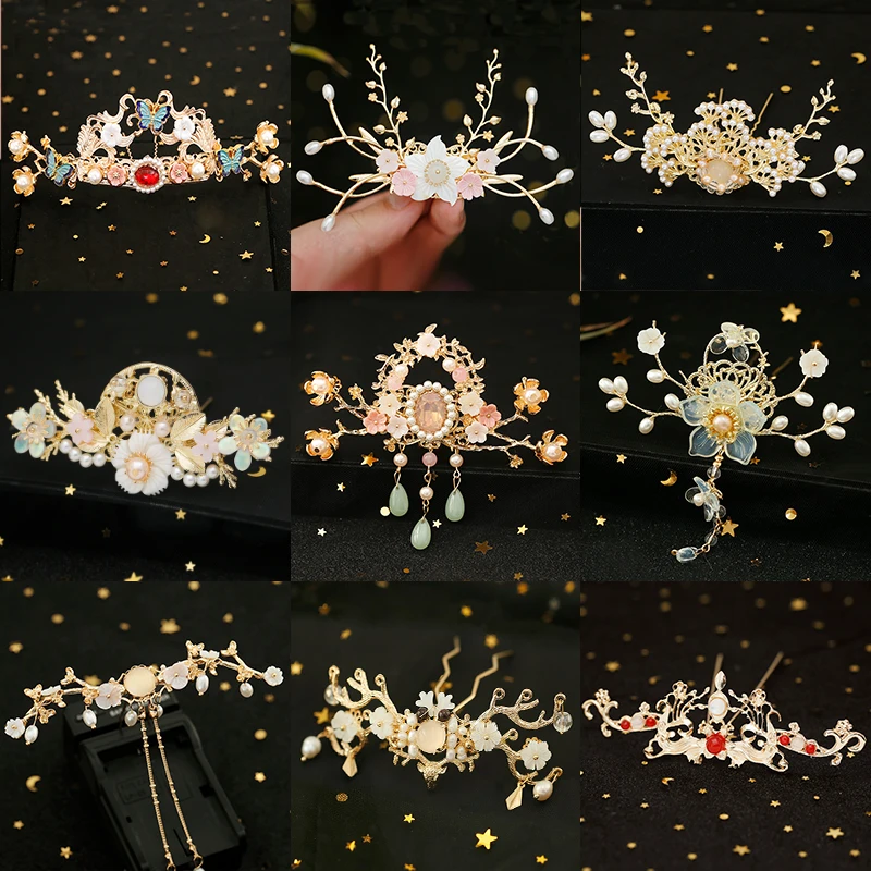 

Han Chinese Clothing Headdress Tassel Step Shake Hair Pin Side Clip Hair Comb Set of Ancient Costume Fairy Hairpin Accessories