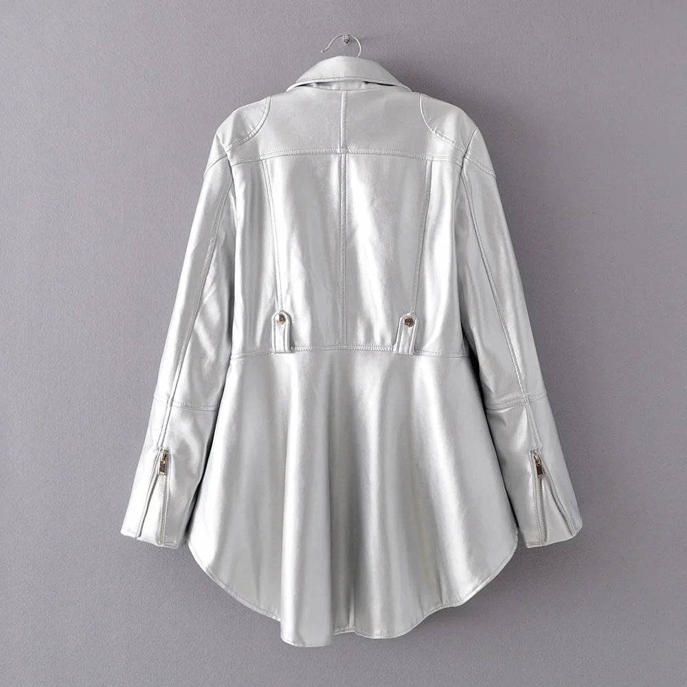 2019 spring new women Solid color long sleeve turtleneck zippers Irregular loose hem PU jacket DJ 8965
2019 spring new women Solid color long sleeve turtleneck zippers Irregular loose hem PU jacket DJ 8965