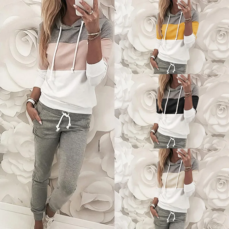 Autumn Winter Hip Hop Clothes Set Women 2pcs Patchwork Color Hooded Top Sweater + Full Length Drawstring Pants Fashion New
Autumn Winter Hip Hop Clothes Set Women 2pcs Patchwork Color Hooded Top Sweater + Full Length Drawstring Pants Fashion New